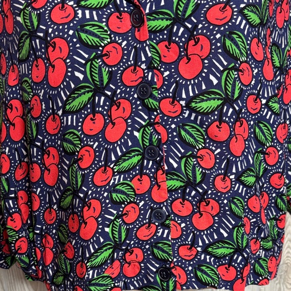 Zara Whimsical Cherry Oversized Boxy Loose Fit Crop Buttton Down Blouse Size XS - Picture 7 of 8